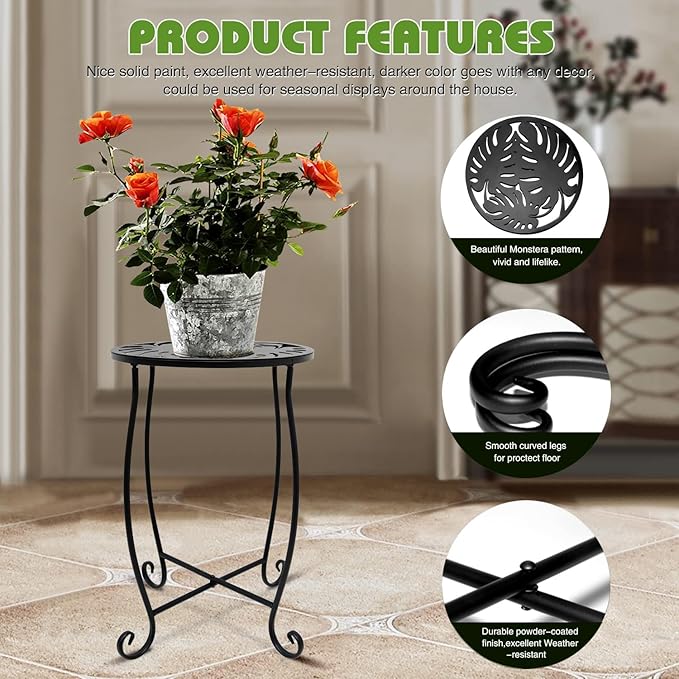 Fashion&cool Outdoor Side Tables, Weather Resistant Metal Patio Side Table, Small Round Outdoor End Table Side Table for Patio Yard Porch Balcony Garden Bedside, Plant Stand for Indoor Outdoor
