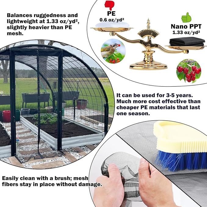 Abimars Thicker Garden Mesh Netting, 8.2’ x 33’ Ultra Fine Black Plant Row Covers for Vegetables Plants Fruits Flowers Protection, Nano PPT, Shading Rate 30%