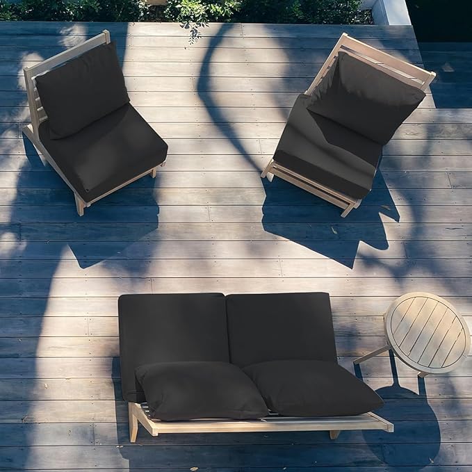 Sundale Outdoor Olefin Deep Seat Cushion, Patio Chair Cushion and Pillow, Water-Resistant Sectional Sofa Pad with Straps Dark Gray, 24 x 24 x 6 Inches