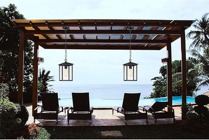 Treekee Outdoor Pendant Lighting, Exterior Hanging Lantern Porch Light, Outside Light Fixture in Black Finish with Seeded Glass, Pendant Lamp for Front, Entry, Patio, Gazebo