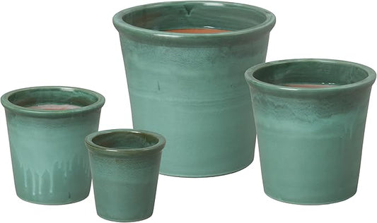 Emissary Home and Garden 7in., 10in., 12in., 15in. H Green Kelp Stoneware Round Planters with High-fire Treatment (Set of 4)