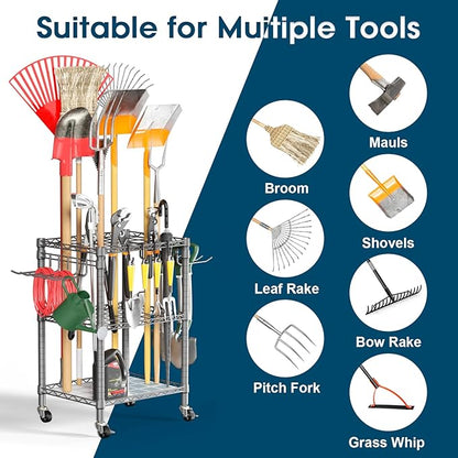 T1 Garden Tool Organizer（with Lockable Wheels） Storage UP to 50 Tools Heavy Duty 7-Tier Over The Toilet Storage（with Basket and Paper Hook） with Adjustable Feet