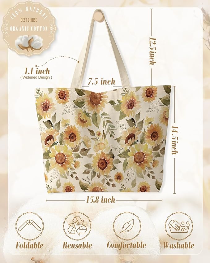 Miss Adola Large Tote Bag for Women - Canvas Tote Bag with Zipper Aesthetic Reusable Shoulder Bag for Gym, Travel, Work