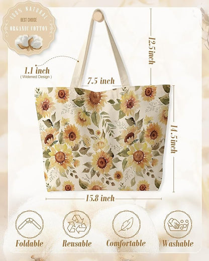 Miss Adola Large Tote Bag for Women - Canvas Tote Bag with Zipper Aesthetic Reusable Shoulder Bag for Gym, Travel, Work