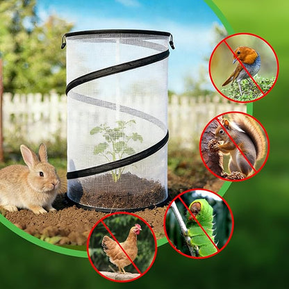 Hoypeyfiy 4 Pcs Pop Up Insect & Bird Barrier Plant Cover Net, 12"x24" Round Foldable Mesh Protector, Garden Cage Guard with Stakes & Carry Bag, Keep Animals & Birds Out for Vegetables and Flowers