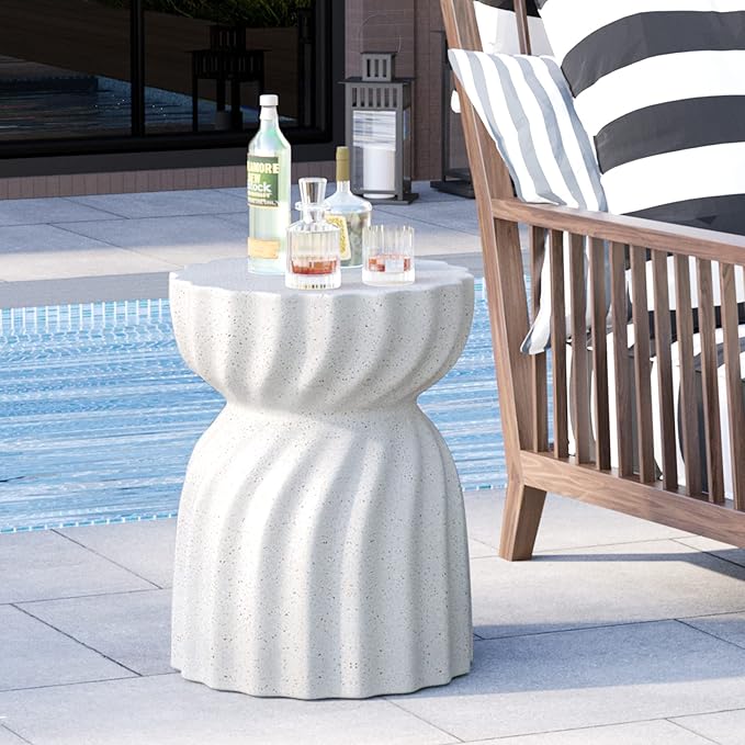 HOMPUS Unique Outdoor Concrete Side Table Set of 2,Round Patio MgO End Table, Lightweight Small Accent Garden Stool for Indoor Outdoor Use, Patio, Garden, Backyard, Terrazzo Colorful
