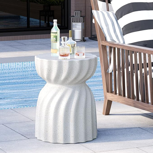 HOMPUS Unique Outdoor Concrete Side Table Set of 2,Round Patio MgO End Table, Lightweight Small Accent Garden Stool for Indoor Outdoor Use, Patio, Garden, Backyard, Terrazzo Colorful