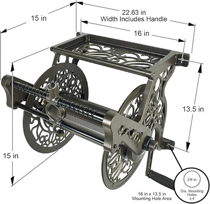 Liberty Garden Products Garden 707 Decorative Wall Mount Garden Guide Hose Reel, Bronze