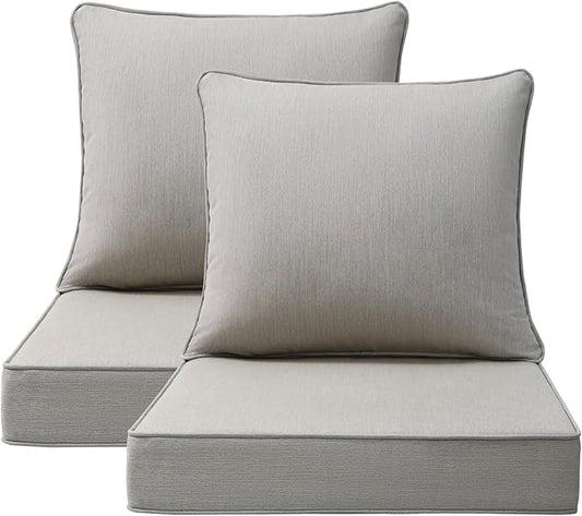 Sunbrella Outdoor Chair Cushions Set, 24" x 24", Set of 2, Water-Repellent, Fade Resistant, Deep Seat Bottom and Back Cushion for Backyard, Couch, Sofa and Patio Furniture, Specrtum Pebble