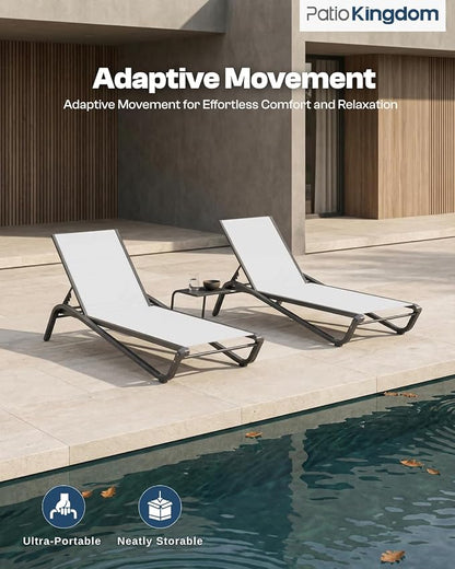 Adjustable Patio Chaise Lounge Chair, Outdoor Pool Lounger for Sunbathing & Tanning, All-Weather Textilene Sun Bed for Beach, Porch & Deck, Rust-Proof Aluminum Frame, White