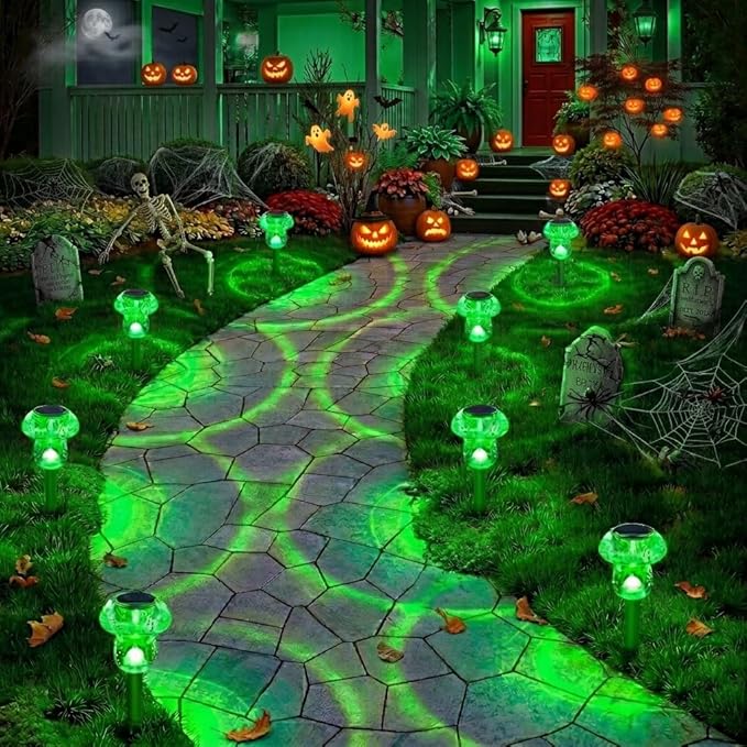 Benany Solar Lights Outdoor, St Patricks Day 8 Pack Mushroom Landscape Lights Waterproof, Solar Powered LED Lighting for Garden Yard Path Pathway Lawn Walkway Driveway Backyard Decor (Green)