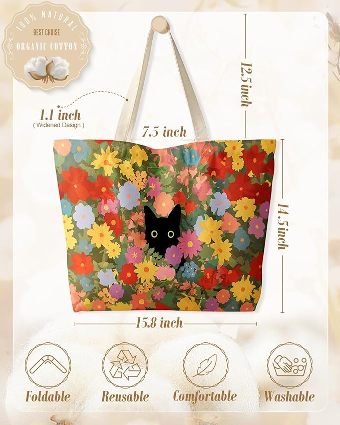 Miss Adola Large Tote Bag for Women - Canvas Tote Bag with Zipper Aesthetic Reusable Shoulder Bag for Gym, Travel, Work