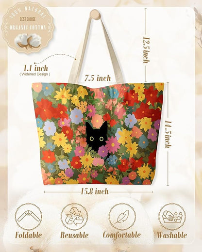 Miss Adola Large Tote Bag for Women - Canvas Tote Bag with Zipper Aesthetic Reusable Shoulder Bag for Gym, Travel, Work