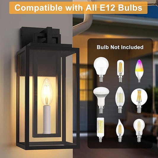 Modern Outdoor Wall Lights, 14In Exterior Lighting Fixtures with White E12 Base, Wall Mount Lantern Waterproof Outside Sconce for House Porch Patio Yard Front Door