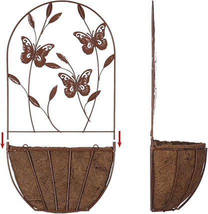 BAYN 2PK Wall Hanging Planter Decor Art with Butterfly, Metal Wall Mounted Planters Indoor Outdoor Wall Planter for Succulent Herb Home Garden Yard