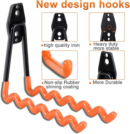 AOBEN 24PCS Garage Hooks, Heavy Duty Double Garage Hanger Organizer Wall Mount Iron Anti-Slip Garage Storage Hooks for Ladder, Power Tool,Bike,Ropes（23 Hooks & 1 hoder Strap-Gray