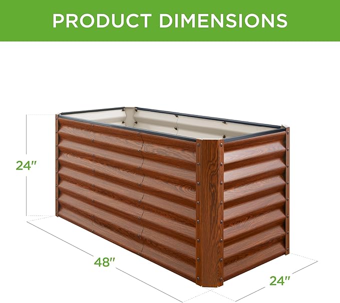 Best Choice Products 4x2x2ft Outdoor Metal Raised Garden Bed, Deep Root Planter Box for Vegetables, Flowers, Herbs w/ 119 Gallon Capacity - Wood Grain