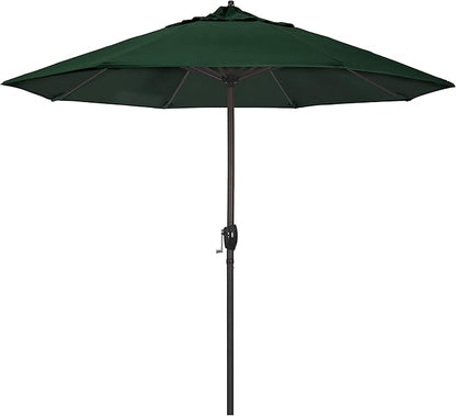 California Umbrella 9' Round Aluminum Outdoor Deck, Pool or Patio Umbrella, Crank Lift, Auto Tilt, Bronze Pole, Hunter Green Olefin