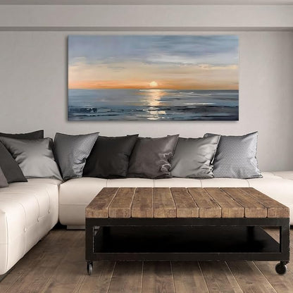 JLXART Landscape Canvas Painting Ocean Sunrise Wall Art Scenery Framed Artwork for Bedroom Office Home Decoration Art 20"x40"