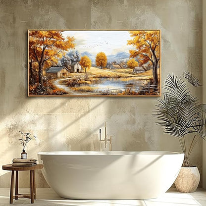 Wood Farmed Canvas Wall Art For Living Room Large Wall Decor For Office Bedroom Decorations Autumn Forest Landscape Pictures Farmhouse Painting Artwork Room Wall Mural Aesthetic Home Decor 30x60 In