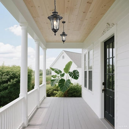 Outdoor Pendant Light Dusk to Dawn Sensor, 17.13 Inch Adjustable Exterior Hanging Light Fixture Black Outside Ceiling Chandelier for Entryway, Doorway, Farmhouse, Foyer