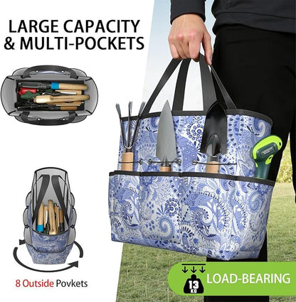 Paisley Garden Tool Bag - Waterproof Garden Tote with 8 Pockets, Large Storage Home Organizer Gardening Tool Oxford Bag for Garden Tools Kits Holder, Ideal Outdoor Gardening Gift for Women & Men