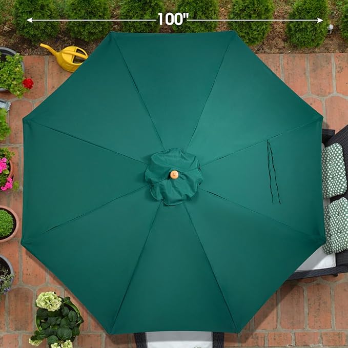 9FT Table Patio Outdoor Umbrella Market Round Umbrella with Pulley Lift Windproof & Waterproof, 8 Ribs with Polyester Cover for Garden, Deck, Pool, lawn, Backyard