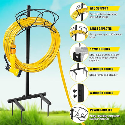 ULIOK Garden Hose Holder Freestanding, Water Hose Holders for Outside with Sturdy 4 Spikes, Hose Reel Holds 150-feet Hose, Hose Hanger Hose Storage for Yard, Lawn, Farm