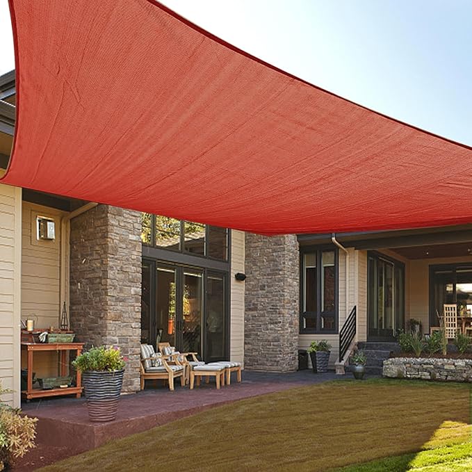 LOVE STORY 20' x 20' Sun Shade Sail Large Rectangle Sunshade UV Block Patio Shade Sail for Garden Backyard, Terra Red