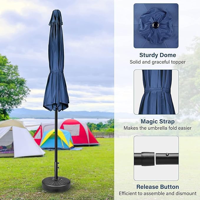 Simple Deluxe 2 Pack 9FT Outdoor Patio Umbrella Table Market Umbrella with Push Button Tilt and Crank, 8 Sturdy Ribs, UV Protection Waterproof for Garden, Lawn, Deck, Backyard, Pool, Blue