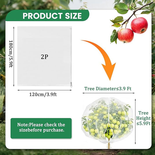 Bird Netting for Garden Protection, Fruit Tree Netting Bag with Zipper & Drawstring 2 Pack 3.9x5.9 Ft Reusable Garden Insect Netting Pest Barrier Mesh Cover for Vegetables,Bushes,Flowers and Plants