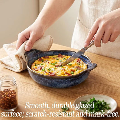 Ceramics Au Gratin baking Dishes Set of 2, Baking Tray Bake ware, 34 oz Ramekins, for Pie Pan, Appetizer, Tart, Dessert, Quiche, Oven Small dish, individual dishes, Deep Round 9.6 Inch