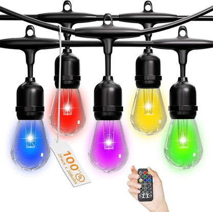 RGB Safety String Lights 100FT - Commercial Grade Low Voltage Strand with 40 S14 Shatterproof Bulbs for Tree Garden Yard bistro Cafe | RGB Party Lights & Outdoor Lights | IP65 Waterproof | UL Listed