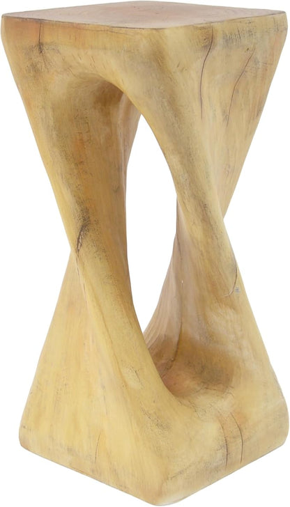 Christopher Knight Home Novi 26.8" H Lightweight Concrete Outdoor Side Table, Hollow Twist-Shaped Patio End Table, MGO Outdoor Coffee Table, Garden Plant Stand Indoor, Wood-Like Texture, Natural