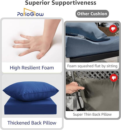 PatioGlow Outdoor Seat Cushion Set 24 x 24 x 4 Inch, Waterproof & Fade Resistant Patio Furniture Cushions with Removable Cover and Ties, Thick Deep Seating Pads for Outside Chair Sofa Couch, Blue