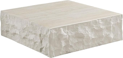 kevinplus ø35.43'' Square Coffee Table for Living Room, Modern Drum Circle Stone Coffee Table, Fiberglass Material, No Assembly, Beige