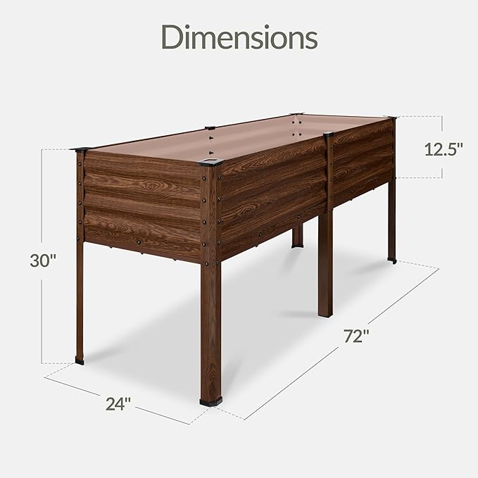 Best Choice Products 72x24x30in Non Toxic Galvanized Raised Garden Bed, Metal Elevated Planter Box, Vegetable Garden, 100% Non Toxic Materials - Dark Brown Wood Grain