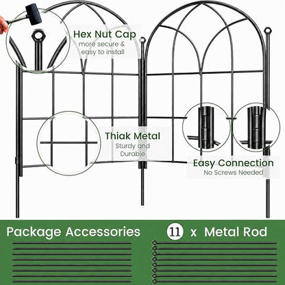Youpehom Black Garden Fences Animal Barrier, 12.55"*16.48" Garden Border Fencing, Rustproof Metal No Dig Fence for Dogs, Outdoor Fence, Dog Fencing for Patio, Flower Bed, Farm (Medium 10 pcs)