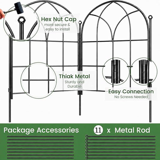 Youpehom Black Garden Fences Animal Barrier, 12.55"*16.48" Garden Border Fencing, Rustproof Metal No Dig Fence for Dogs, Outdoor Fence, Dog Fencing for Patio, Flower Bed, Farm (Medium 10 pcs)