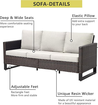 HUMMUH 10 Piece Patio Furniture Set PE Wicker 12-Seater Outdoor Sectional Sofa Set with Patio Swivel Chairs Dinning Table Ottomans for Porch,Garden,Backyard,Deck(Brown/Beige)