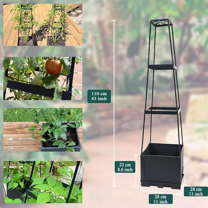 Tomato Planter with Trellis, 43" Self-Watering, Portable Planter Box for Climbing Plants, Outdoor Raised Garden Bed for Tomato, Potato, Vegetables, Chili