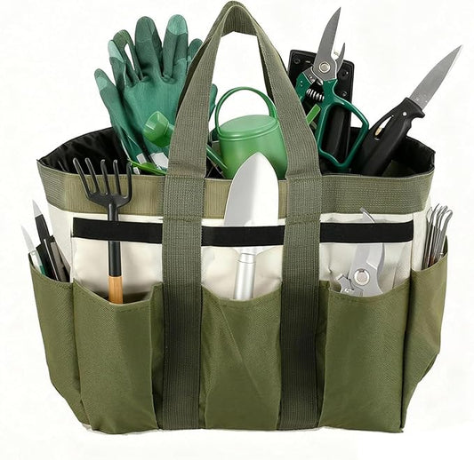 Garden Tool Bag Organizer, Tote Storage Bag with 8 Pocket, Heavy Duty Oxford Garden Tote Caddy, Gardening Tool Kit Holder for Indoor and Outdoor, Gifts for Men Women