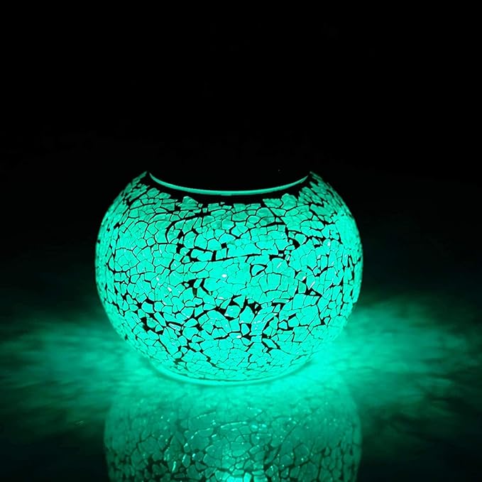 Waterproof Color Changing Table Lamp, Solar Powered Mosaic Glass Ball LED Garden Lawn Night Light Lamps, Party Lights for Home,Yard, Indoor,Outdoor Decoration Lights (Silver)
