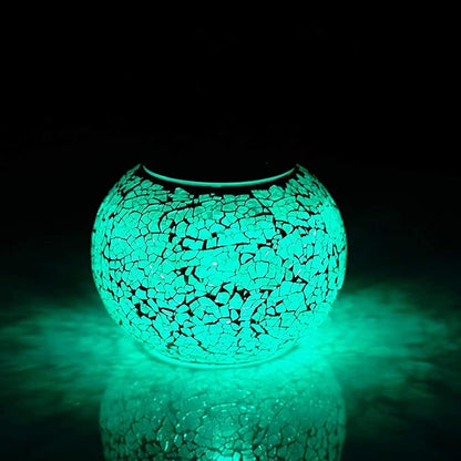 Waterproof Color Changing Table Lamp, Solar Powered Mosaic Glass Ball LED Garden Lawn Night Light Lamps, Party Lights for Home,Yard, Indoor,Outdoor Decoration Lights (Silver)