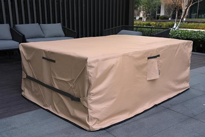 Patio Furniture Set Cover Rectangular Heavy Duty 600D Waterproof Outdoor Sectional Sofa Couch Cover Large Outside Dining Table and Chairs Covers Patio Conversation Set Cover Brown 126 x 63 x 28.5 Inch