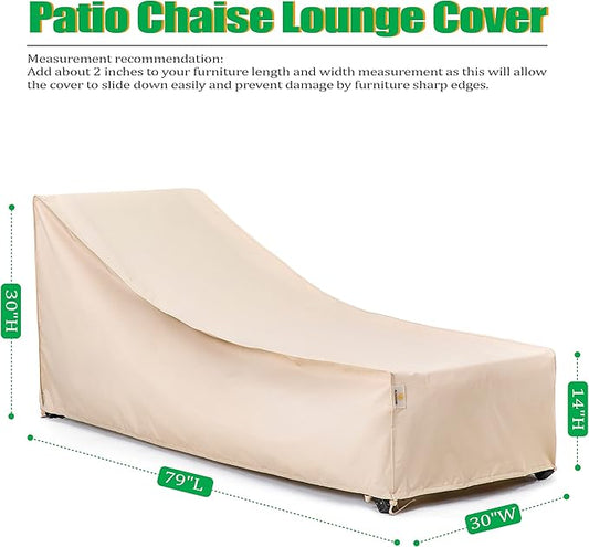 F&J Outdoors Waterproof UV Resistant Heavy Duty Patio Chaise Lounge Chair Cover, 2Pack, 79"Lx30"Wx30"H, Beige