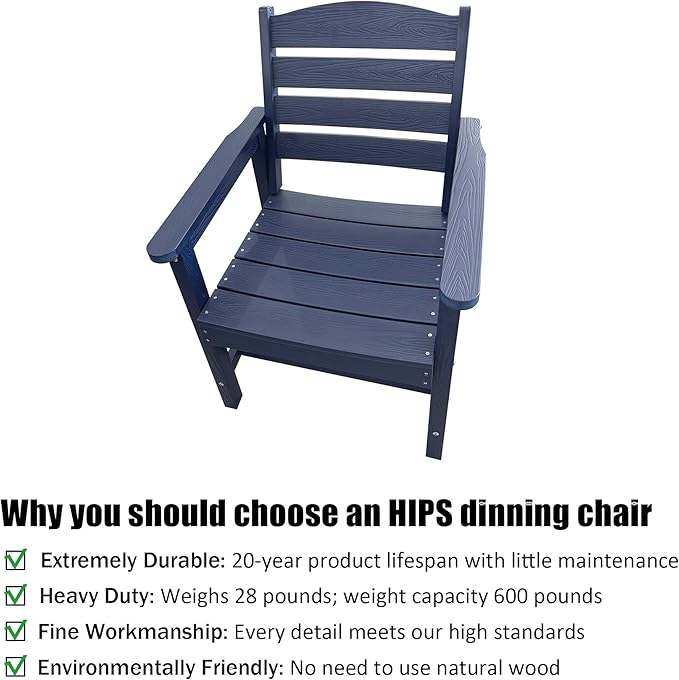 Poly Lumber Patio Dining Chair Set of Two, HIPS Outdoor Ladder Back Chair, Weather Resistant (Navy Blue, 2 Piece)