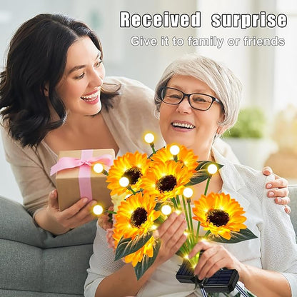 Sunflower Solar Lights Outdoor Garden Decor,Upgraded 4 Pack Solar Sunflowers with Firefly Lights Waterproof,Gifts for Mom Women Grandma,Garden Decor for Outside Yard Patio Pathway Lawn