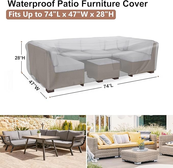 Patio Furniture Covers, Heavy Duty Outdoor Furniture Cover Waterproof, Sectional Sofa Set Covers Table and Chair Set Cover, 74"L×47"W×28"H