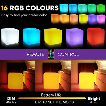 Mr.Go 16-inch LED Ball Light and 20-inch LED Cube Light Bundle, Rechargeable, Remote Control, Dimmable 16 RGB Colors 4 Modes, Waterproof, Great as Night Light Mood Lamp Ambient Lighting Decorations
